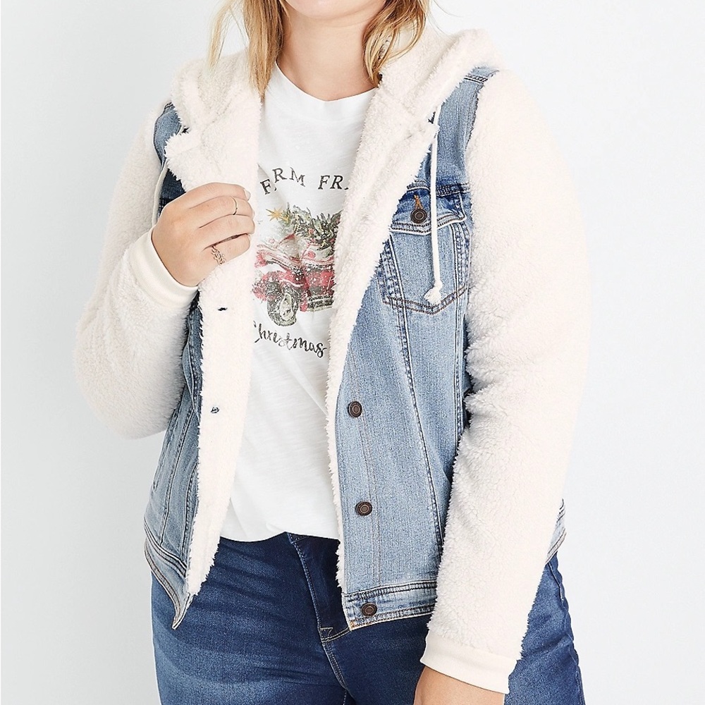 Maurices Plus Size White Sherpa Denim Jacket